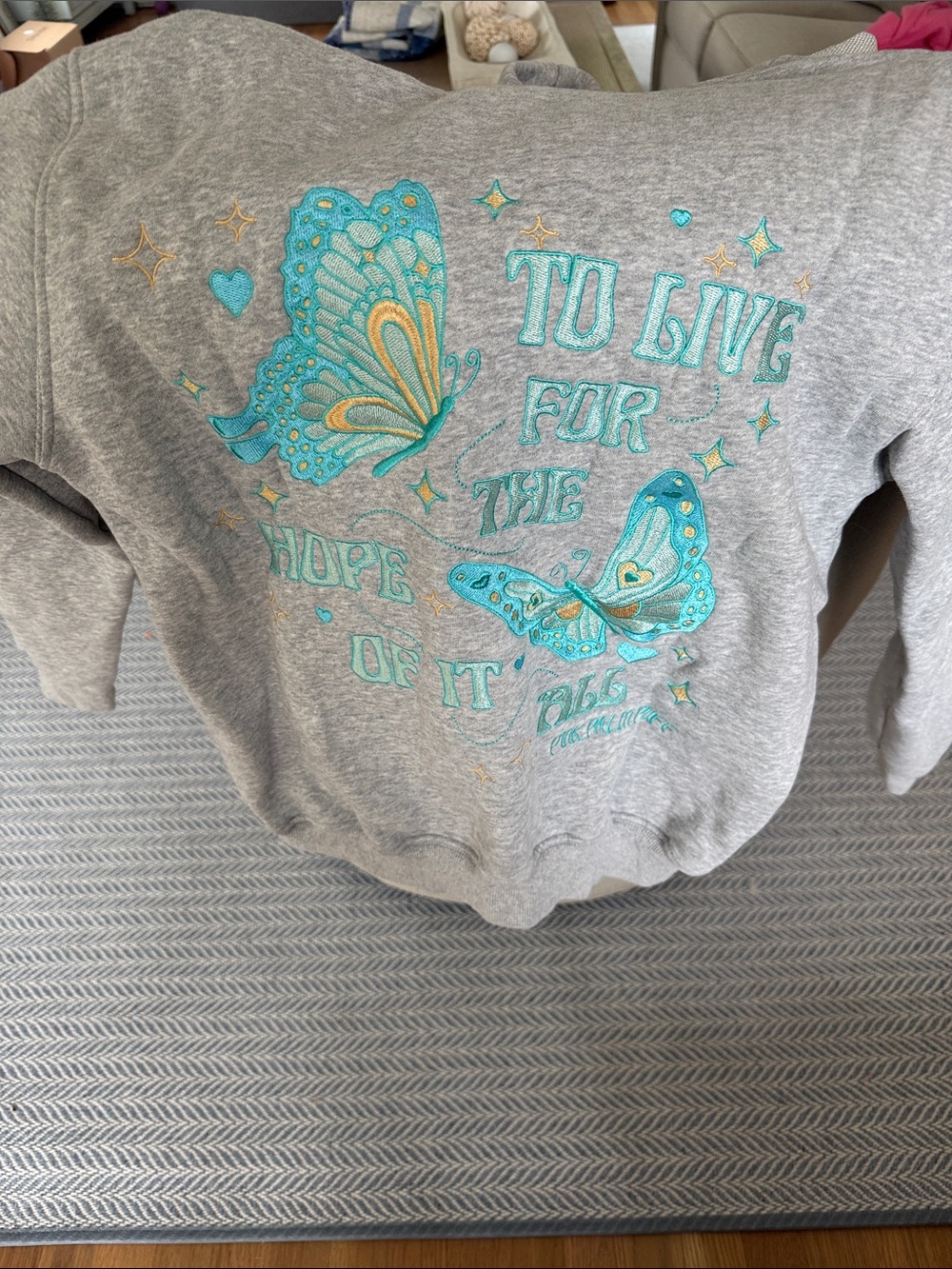 Gray Women's Pullover Hoodie with Teal Palm Embroidery - Picture 3 of 3